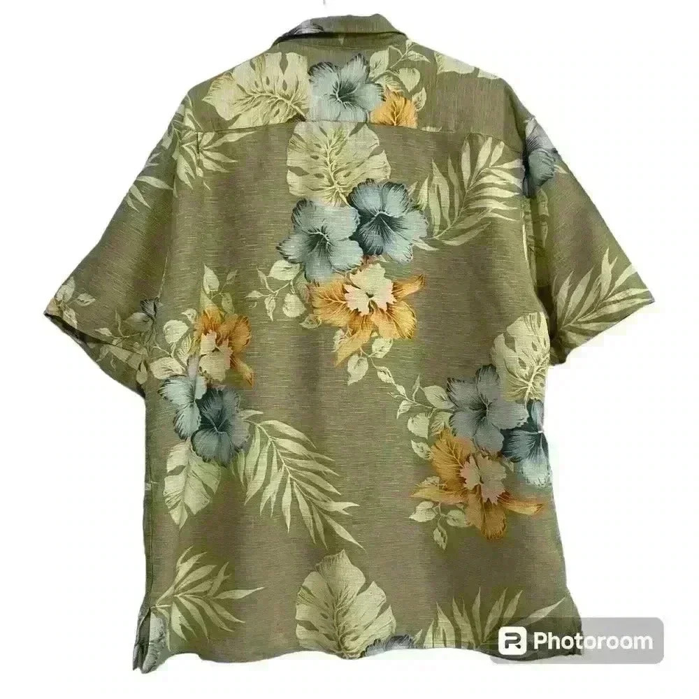 Caribbean Pure Silk 100% Silk‎ Floral Hawaiian Button Down Shirt. Men's Size XL